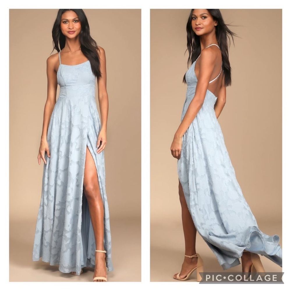 Lulu's Light Blue Lace Maxi Dress